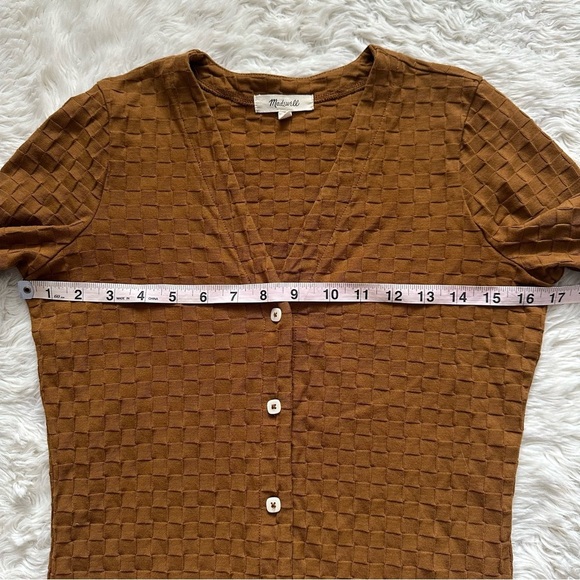 Madewell Top V-Neck Cardigan in Checkerboard Jacquard Button Front Sepia XS - Picture 10 of 12